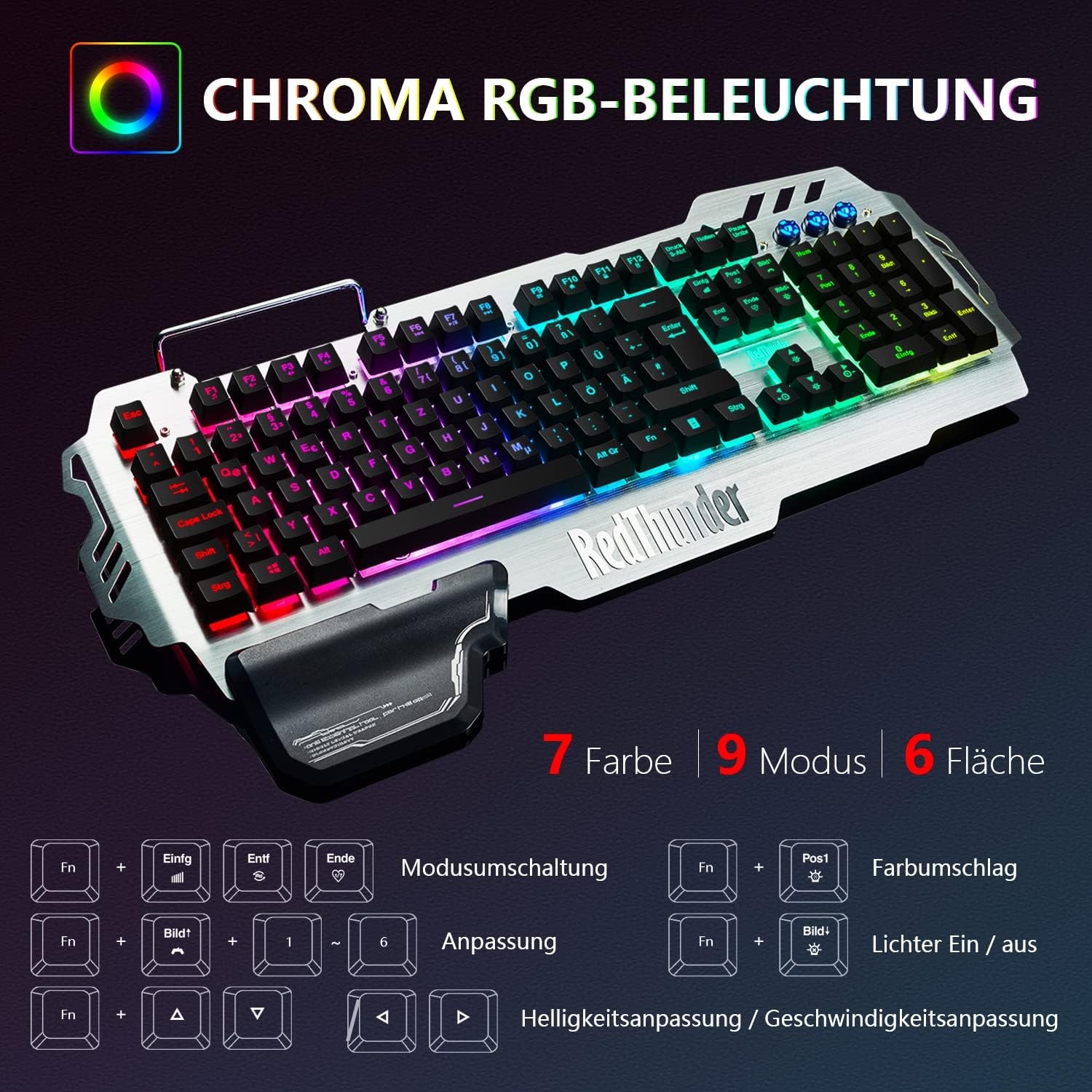 Halfmechanisch Gaming Toetsenbord: QWERTZ Duits, RGB, Metaal - 47% Korting