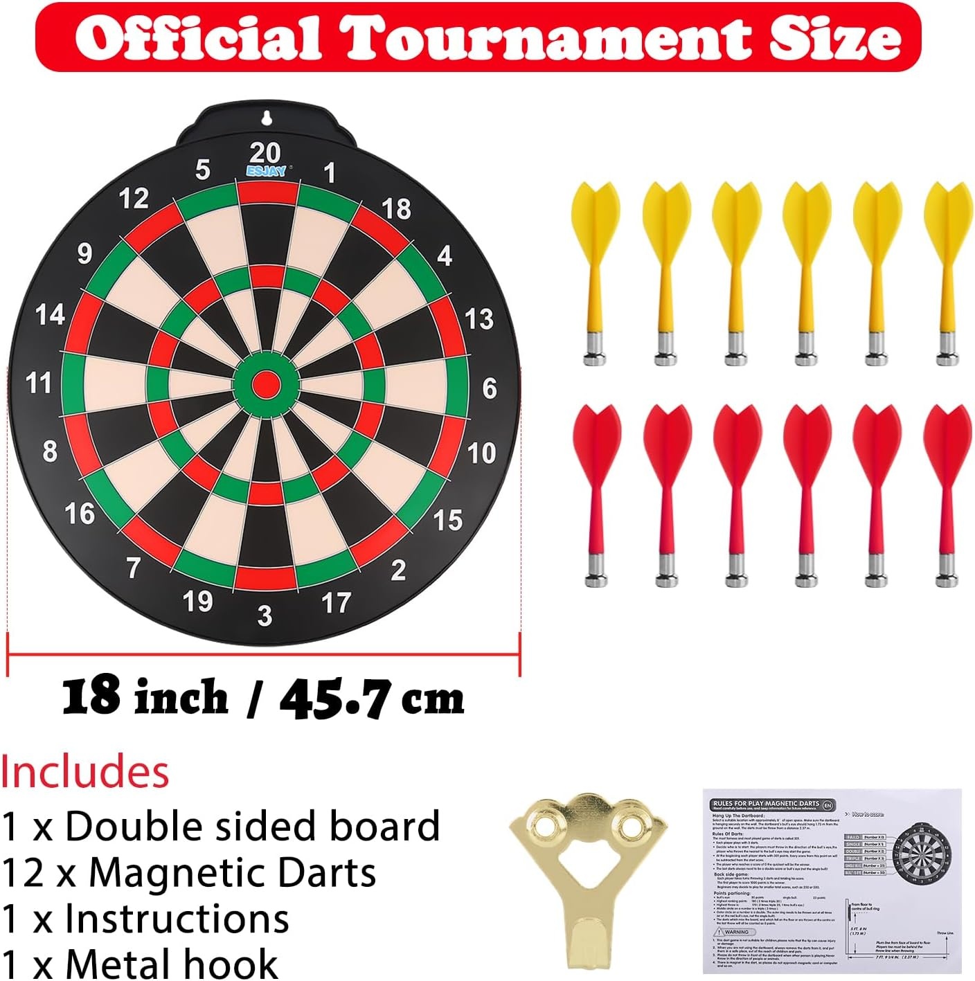 Magnetisch Dartbord Dubbelzijdig 45,7 cm met 12 Veilige Darts voor Kinderen Binnen & Buiten