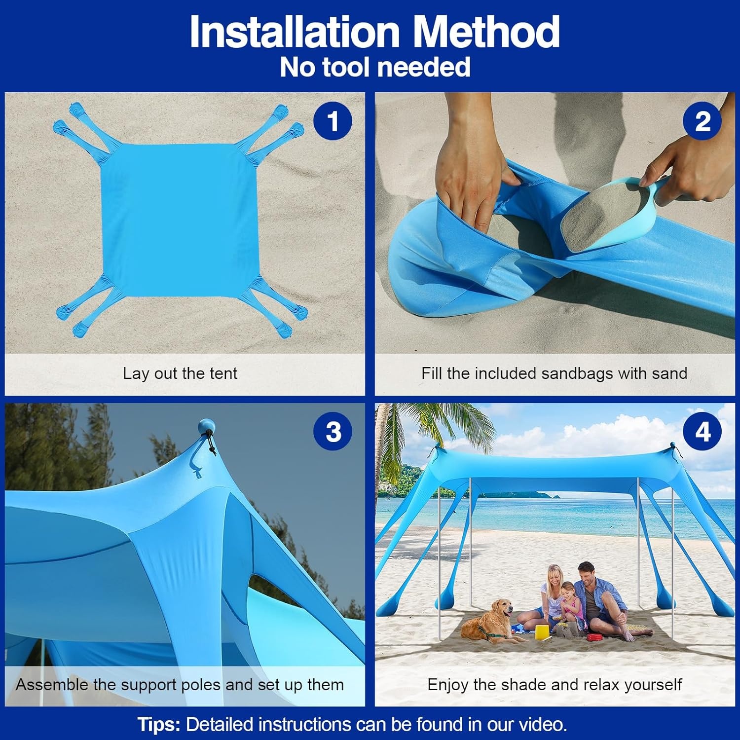 Strandtent Strandschelp UV 50+ met 30% Korting - Hemelsblauw