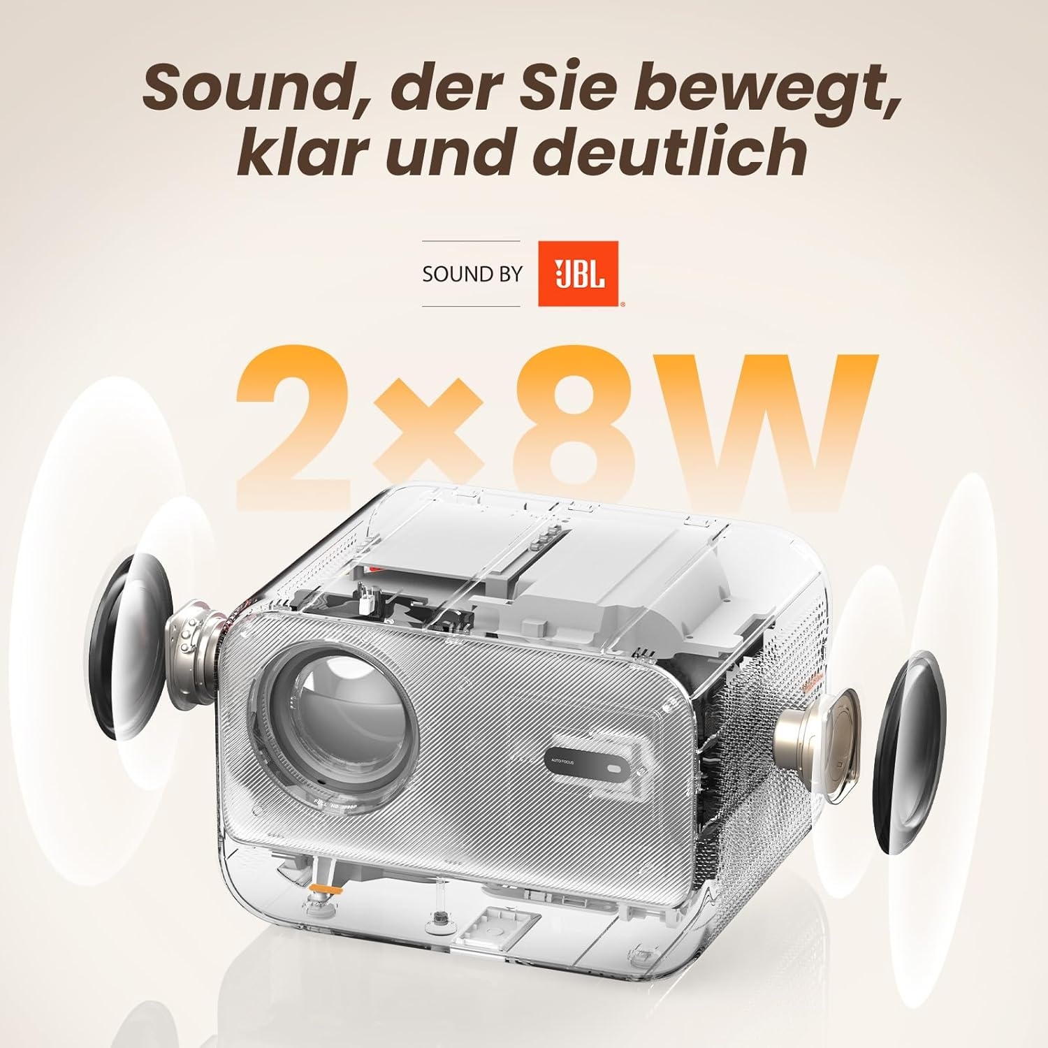 Yaber L2s Beamer Sound by JBL, 700 ANSI 1080P Native projector, naadloze autofocus videobeamer, led-beamer met WiFi6 en Bluetooth 5.1 thuisbioscoopbeamer voor mobiele telefoon/laptop, compatibel met
