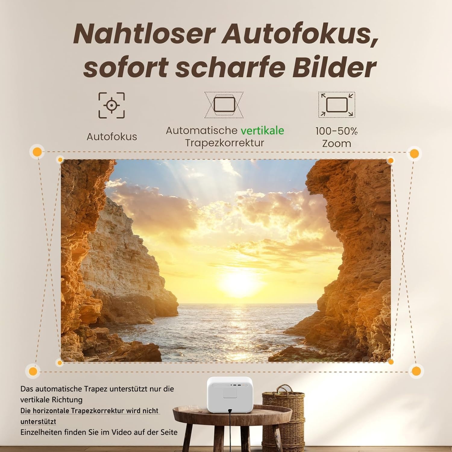 Yaber L2s Beamer Sound by JBL, 700 ANSI 1080P Native projector, naadloze autofocus videobeamer, led-beamer met WiFi6 en Bluetooth 5.1 thuisbioscoopbeamer voor mobiele telefoon/laptop, compatibel met