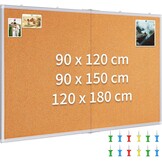 Prikbord kurk 150x90 cm met aluminium frame, zelfherstellend 10mm dik, inclusief 12 punaises voor thuis, kantoor, school