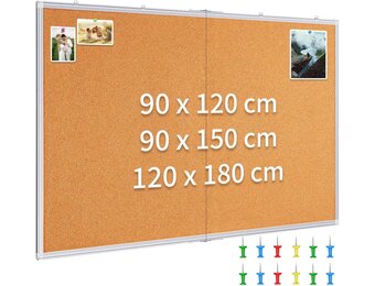 Prikbord kurk 150x90 cm met aluminium frame, zelfherstellend 10mm dik, inclusief 12 punaises voor thuis, kantoor, school