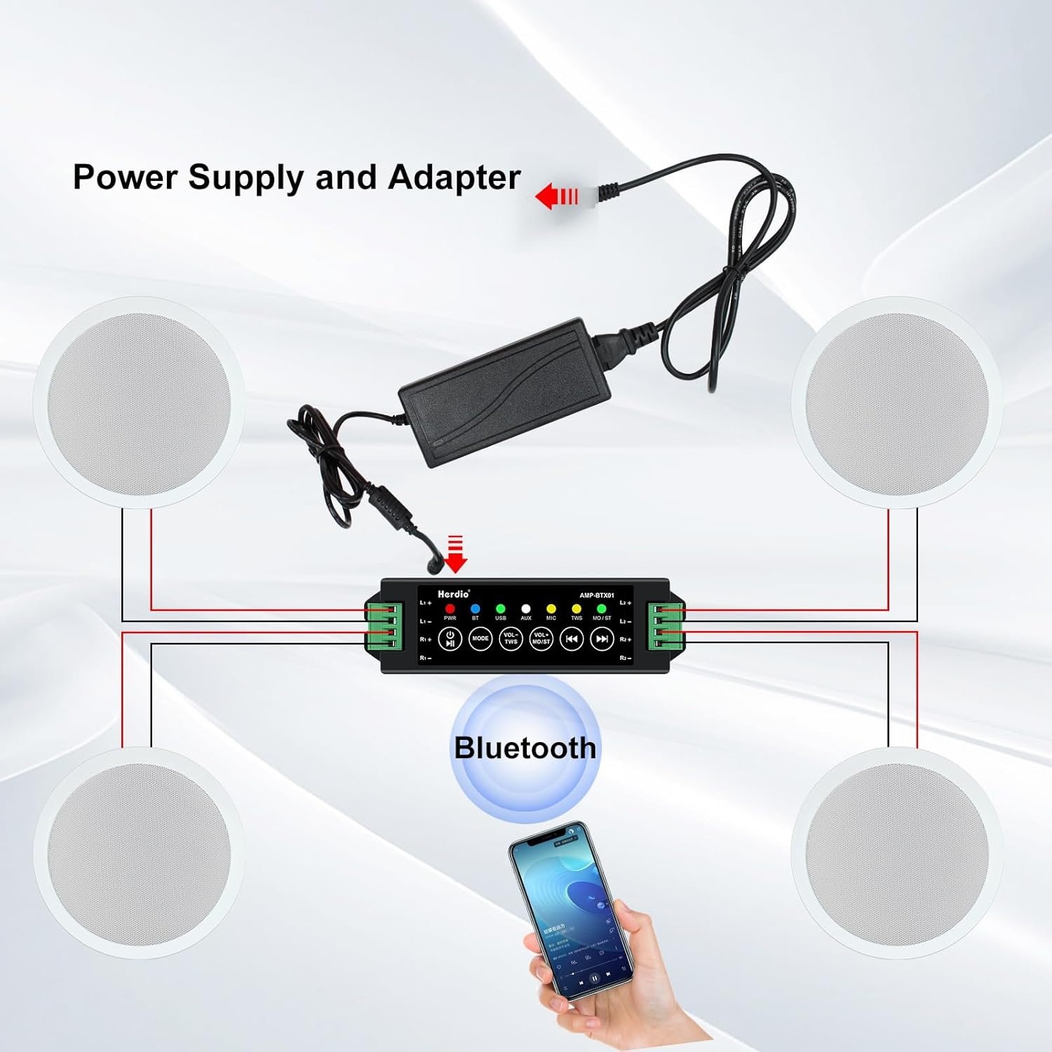 Inbouw Plafondluidsprekers 6.5 inch 600W 2-weg Bluetooth 4 stuks voor thuisbioscoop, woonkamer, kantoor