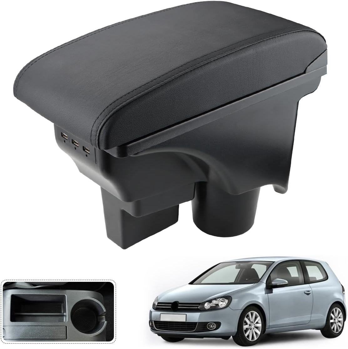 Armsteun Console voor VW Golf 6 MK6 (2008-2013) met 3 USB Oplaadpoorten
