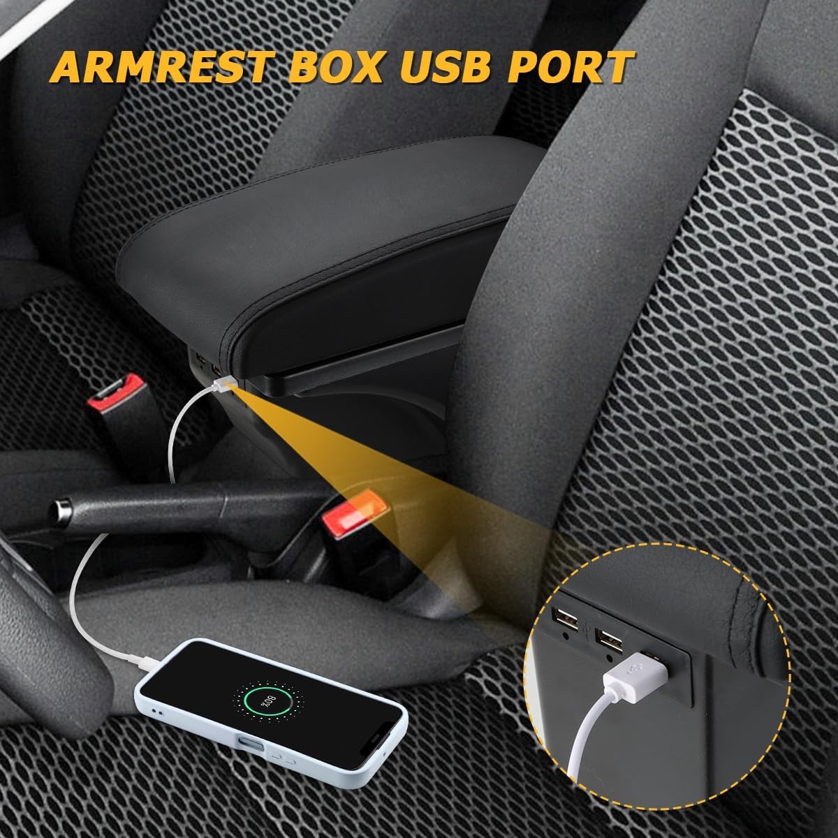 Armsteun Console voor VW Golf 6 MK6 (2008-2013) met 3 USB Oplaadpoorten