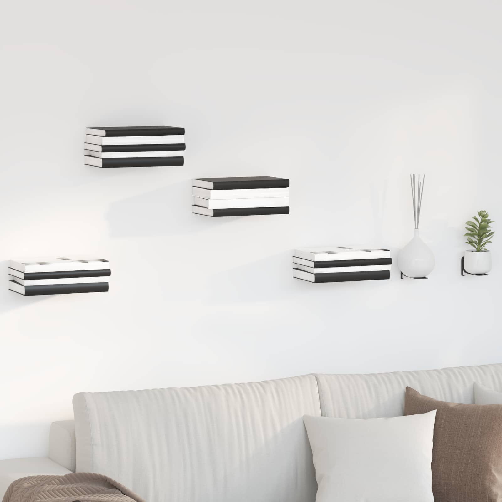 Set van 4 Zwevende Planken Zwart Metaal - 56% Korting