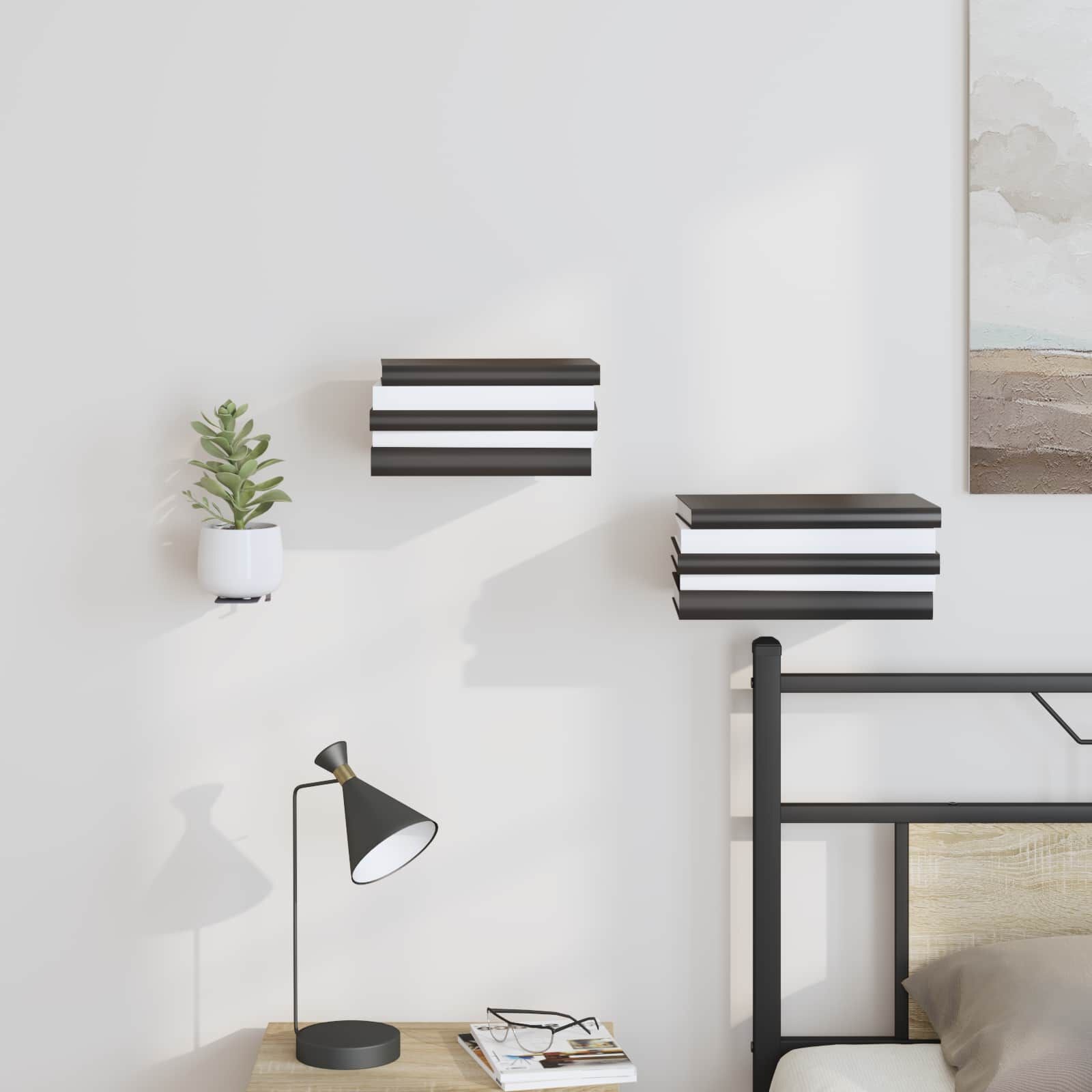 vidaXL Onzichtbare Zwevende Plank 4 pcs Zwart 6 x 11 x 6.5 cm Metaal