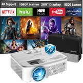 Draagbare projector 1080P Nativ, mini-Bluetooth-projector met 9500 lumen, ondersteuning 4K, bioscoopprojector, max. 500 cm, compatibel met tv-stick, HDMI, VGA, USB, TF AV (zilver)
