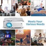 Draagbare projector 1080P Nativ, mini-Bluetooth-projector met 9500 lumen, ondersteuning 4K, bioscoopprojector, max. 500 cm, compatibel met tv-stick, HDMI, VGA, USB, TF AV (zilver)