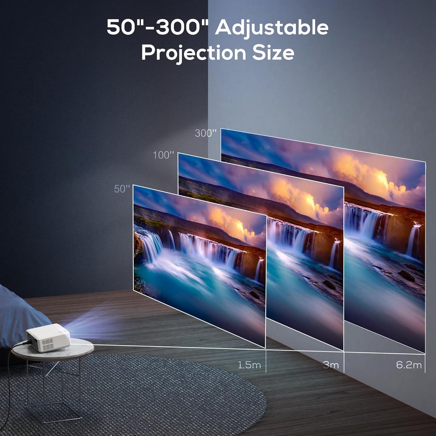 AKIYO O8 4K Projector: 20000 Lumen WiFi 6 Bluetooth, 300" Beeld, Home Theater met Zoomfunctie