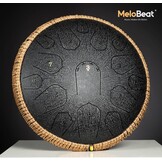 MeloBeat Tongtrommel, 14 inch, 15 tonen, professionele stalen tongtrommel, handpan set in D Dur incl. tongtrommel, liedboek, drumstokjes en trommel draagtas (zwart)