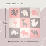 Puzzelmat Baby Speelmat Afrika 1,8x1,8m – 9 EVA tegels 60x60cm – 1,2cm Dik – Wit Grijs Zachtroze Pastel – Schadstoffenvrij