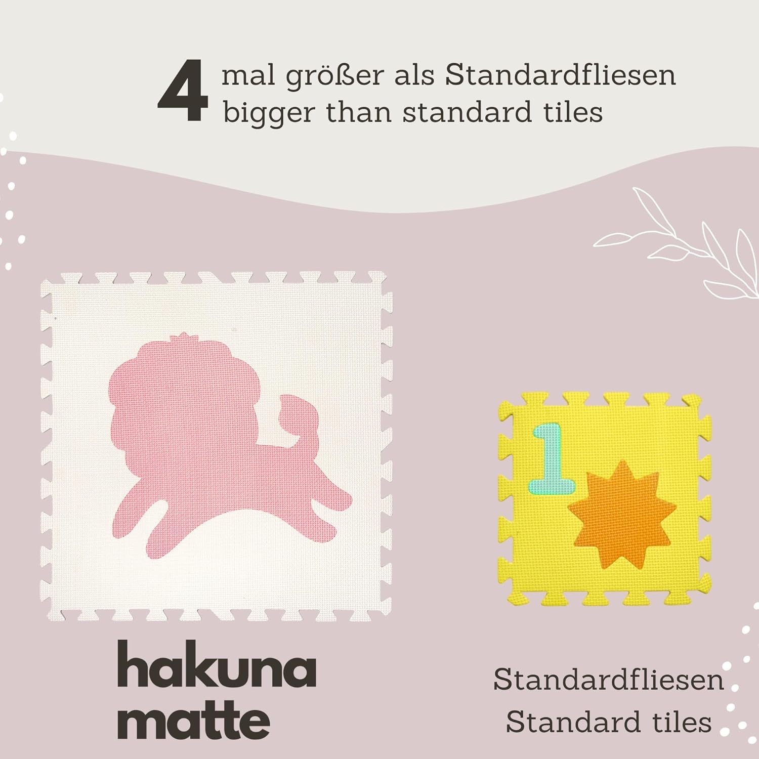 Puzzelmat Baby Speelmat Afrika 1,8x1,8m – 9 EVA tegels 60x60cm – 1,2cm Dik – Wit Grijs Zachtroze Pastel – Schadstoffenvrij