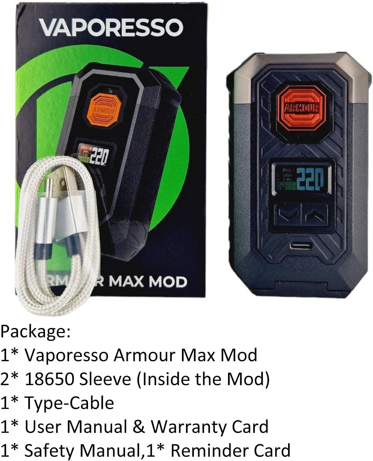 Vaporesso Armour Max Mod 220W Box Mod - Zilver