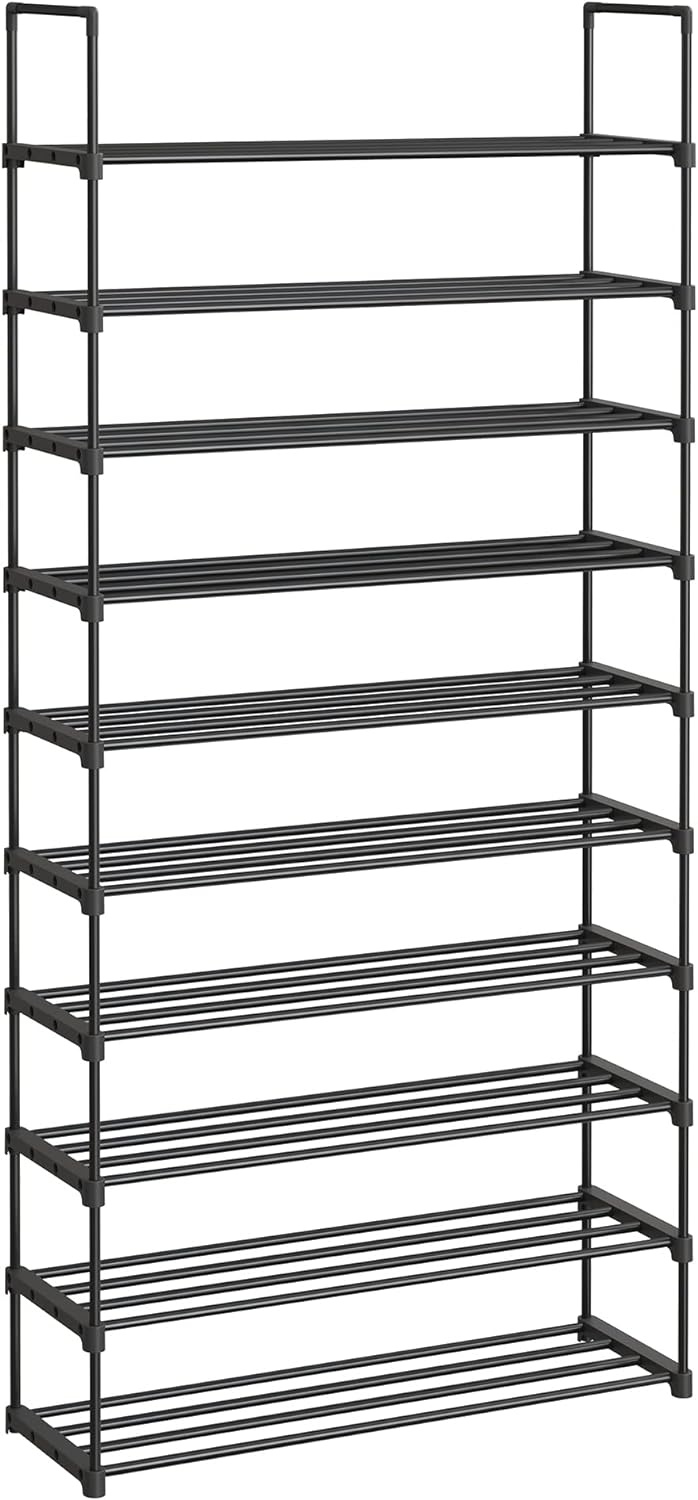 SONGMICS LSA10BK 10 Tier Shoe Rack High Shoe Rack Slim Shoe Rack Storage Metal Space Saving Dressing Room Entrance 30 x 94 x 206 cm Black