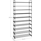 SONGMICS LSA10BK 10 Tier Shoe Rack High Shoe Rack Slim Shoe Rack Storage Metal Space Saving Dressing Room Entrance 30 x 94 x 206 cm Black