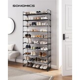 SONGMICS LSA10BK 10 Tier Shoe Rack High Shoe Rack Slim Shoe Rack Storage Metal Space Saving Dressing Room Entrance 30 x 94 x 206 cm Black