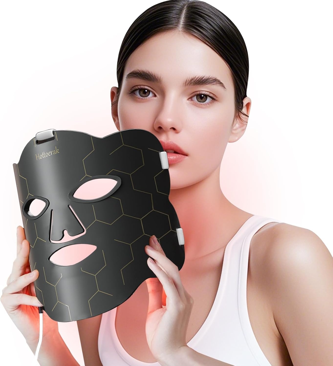 Led-gezichtsmasker, lichttherapie met rode lichtlamp, 660 nm en 850 nm siliconen lichttherapie-masker, 5 helderheidsniveaus en 10/15/20 minuten timer, rood licht therapie voor gezicht