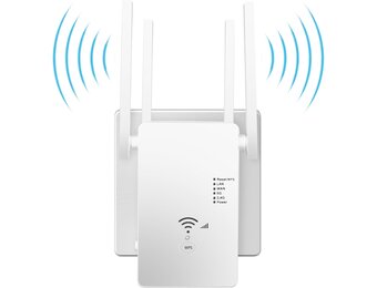 WLAN-repeater, 1200 Mbit/s, dual-band wifi-booster met repeater/router/access point-modus, 4 antennes, eenvoudige installatie, WLAN-reikwijdteverlenging met LAN/WAN-poort (wit)