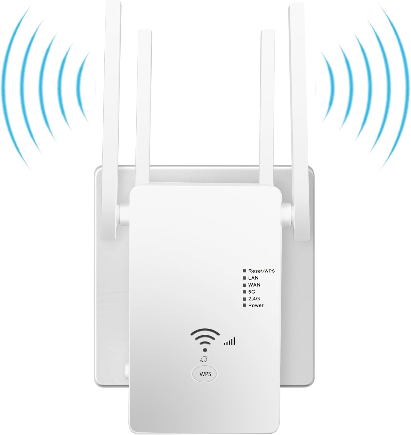 WLAN-repeater, 1200 Mbit/s, dual-band wifi-booster met repeater/router/access point-modus, 4 antennes, eenvoudige installatie, WLAN-reikwijdteverlenging met LAN/WAN-poort (wit)