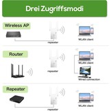 WLAN-repeater, 1200 Mbit/s, dual-band wifi-booster met repeater/router/access point-modus, 4 antennes, eenvoudige installatie, WLAN-reikwijdteverlenging met LAN/WAN-poort (wit)