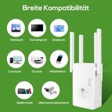WLAN-repeater, 1200 Mbit/s, dual-band wifi-booster met repeater/router/access point-modus, 4 antennes, eenvoudige installatie, WLAN-reikwijdteverlenging met LAN/WAN-poort (wit)