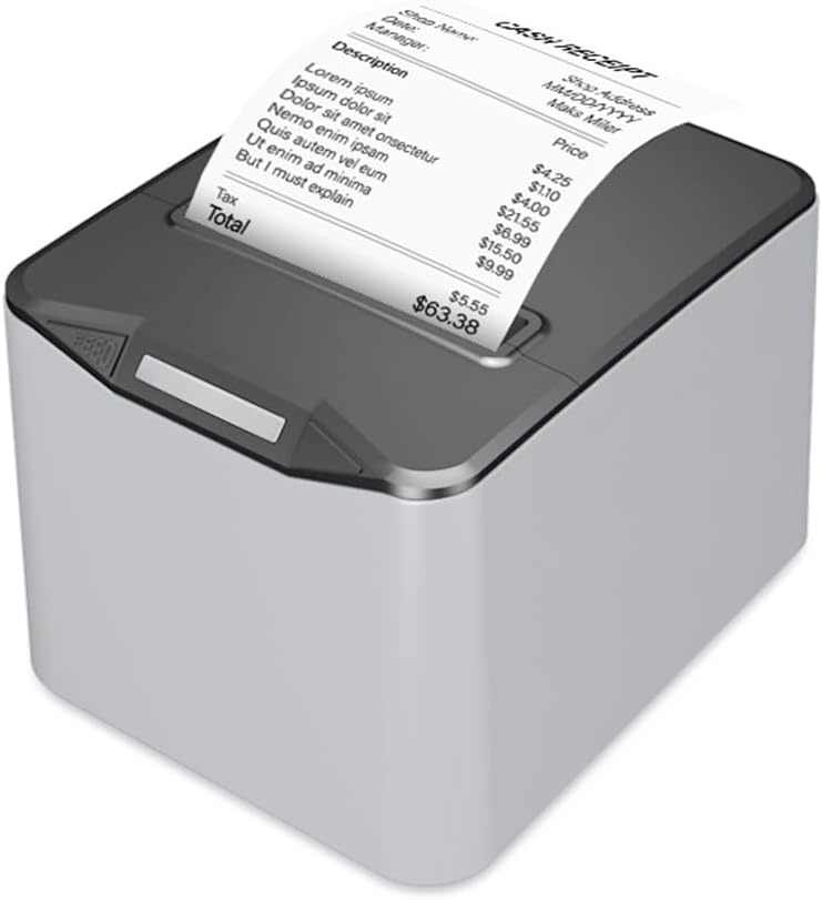 Bisofice Thermische printer, 80 mm, cassetprinter met ESC/POS, ondersteunt automatisch snijden (220 mm/s, USB-poort + ethernet)