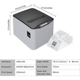 Bisofice Thermische printer, 80 mm, cassetprinter met ESC/POS, ondersteunt automatisch snijden (220 mm/s, USB-poort + ethernet)