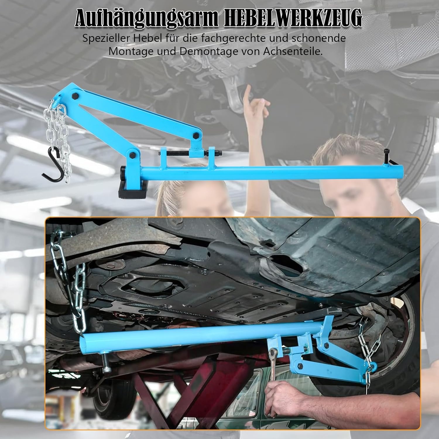 Draagarmhefboom Montagegereedschap Universeel met Ketting, Koolstofstaal, 500 kg, Blauw, Lengte 1030-1300mm, Spanhoogte 65-265mm