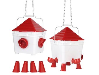 EFUTURETIME Kippendrinkbak, 7 liter, automatisch met voeten en 8 kg container, voederautomaat voor kippen, gevogelte, voederdispenser, ophangbare kippendrinkbak met stalen kettingen (2 stuks)