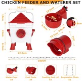 EFUTURETIME Kippendrinkbak, 7 liter, automatisch met voeten en 8 kg container, voederautomaat voor kippen, gevogelte, voederdispenser, ophangbare kippendrinkbak met stalen kettingen (2 stuks)