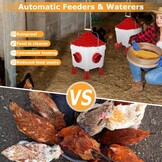 EFUTURETIME Kippendrinkbak, 7 liter, automatisch met voeten en 8 kg container, voederautomaat voor kippen, gevogelte, voederdispenser, ophangbare kippendrinkbak met stalen kettingen (2 stuks)