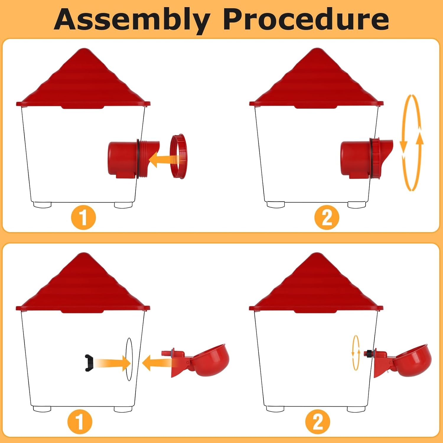 EFUTURETIME Kippendrinkbak, 7 liter, automatisch met voeten en 8 kg container, voederautomaat voor kippen, gevogelte, voederdispenser, ophangbare kippendrinkbak met stalen kettingen (2 stuks)