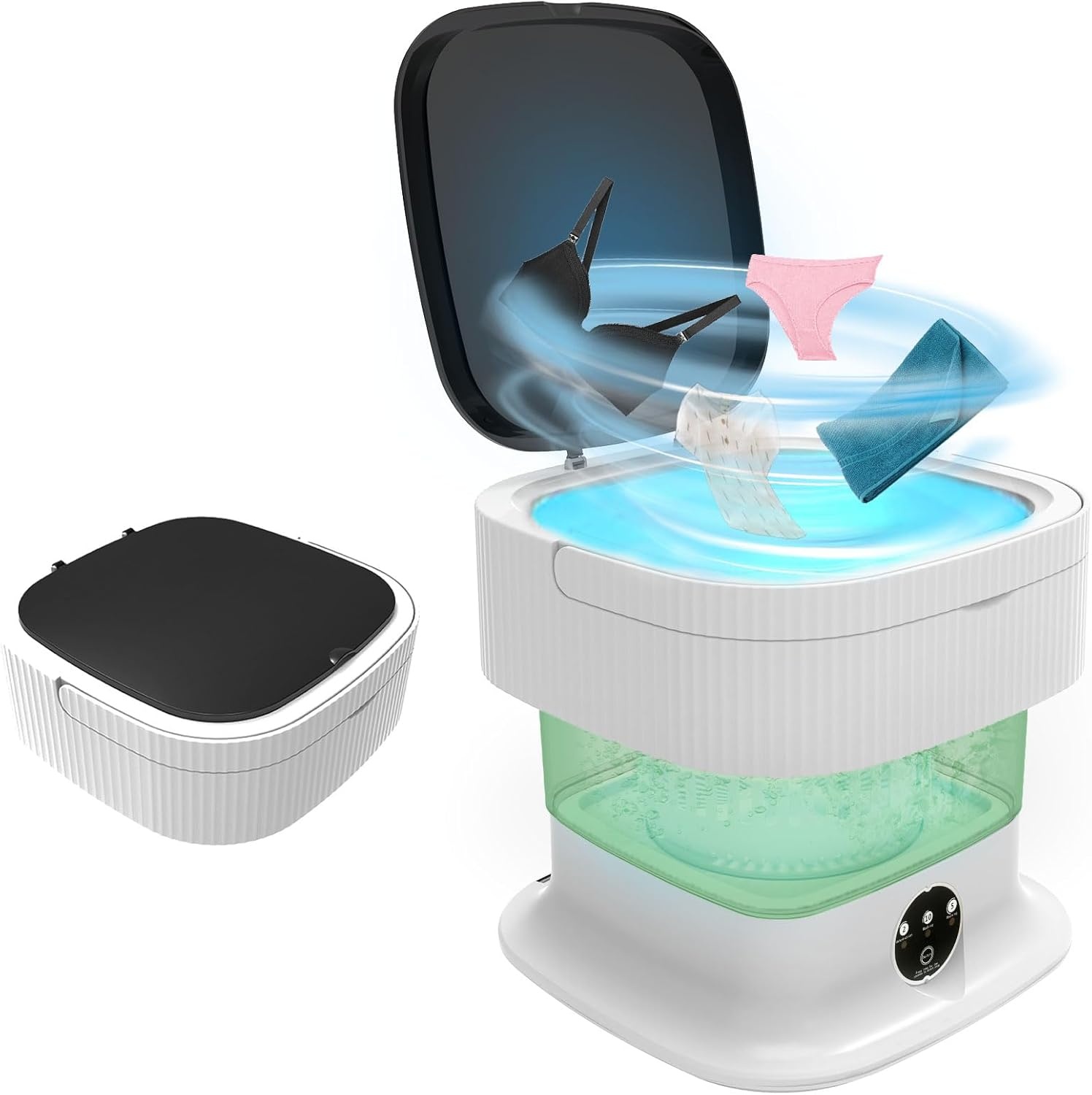 Campingwasmachine, 15 l, 1,8 kg, mini-wasmachine met centrifuge, kleine wasmachine, draagbare wasmachine, dieptereiniging van ondergoed, babykleding voor woningen, slaapzalen, hotel, groen