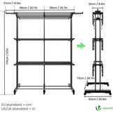 VOUNOT® Droogrek Uittrekbaar, Ruimtebesparend Toren Droogrek voor Binnen en Buiten, met Inklapbare Vleugels, Telescoopstang en 6 Wielen, Drooglengte 40m, 3 Niveaus, Zwart