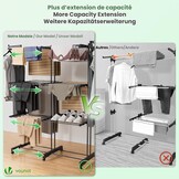 VOUNOT® Droogrek Uittrekbaar, Ruimtebesparend Toren Droogrek voor Binnen en Buiten, met Inklapbare Vleugels, Telescoopstang en 6 Wielen, Drooglengte 40m, 3 Niveaus, Zwart