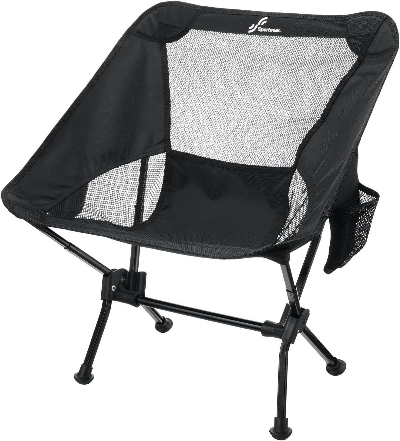 Sportneer Opvouwbare en lichte campingstoel, verlengde klapstoel voor het strand, inklapbaar, voor kamperen, wandelen, gazon, picknick in de open lucht, zwart, 1