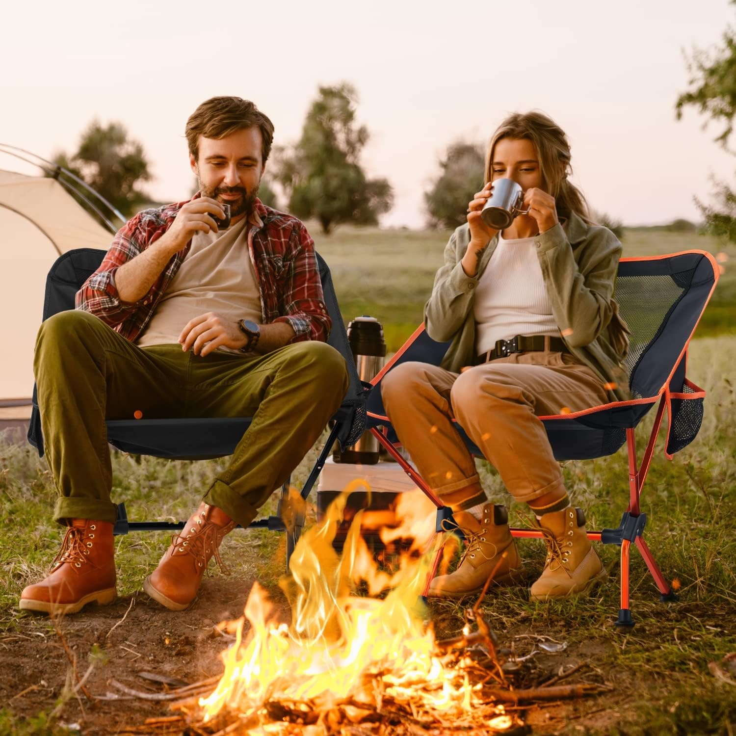 Sportneer Opvouwbare en lichte campingstoel, verlengde klapstoel voor het strand, inklapbaar, voor kamperen, wandelen, gazon, picknick in de open lucht, zwart, 1