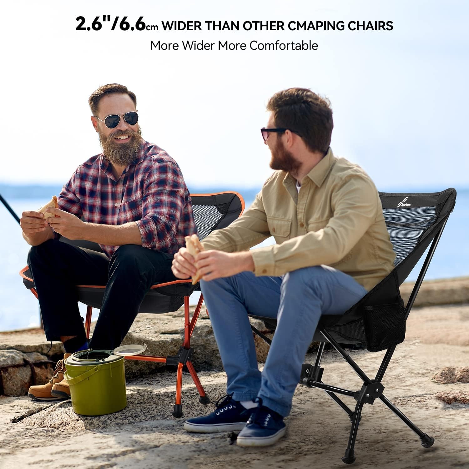 Sportneer Opvouwbare en lichte campingstoel, verlengde klapstoel voor het strand, inklapbaar, voor kamperen, wandelen, gazon, picknick in de open lucht, zwart, 1