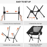 Sportneer Opvouwbare en lichte campingstoel, verlengde klapstoel voor het strand, inklapbaar, voor kamperen, wandelen, gazon, picknick in de open lucht, zwart, 1