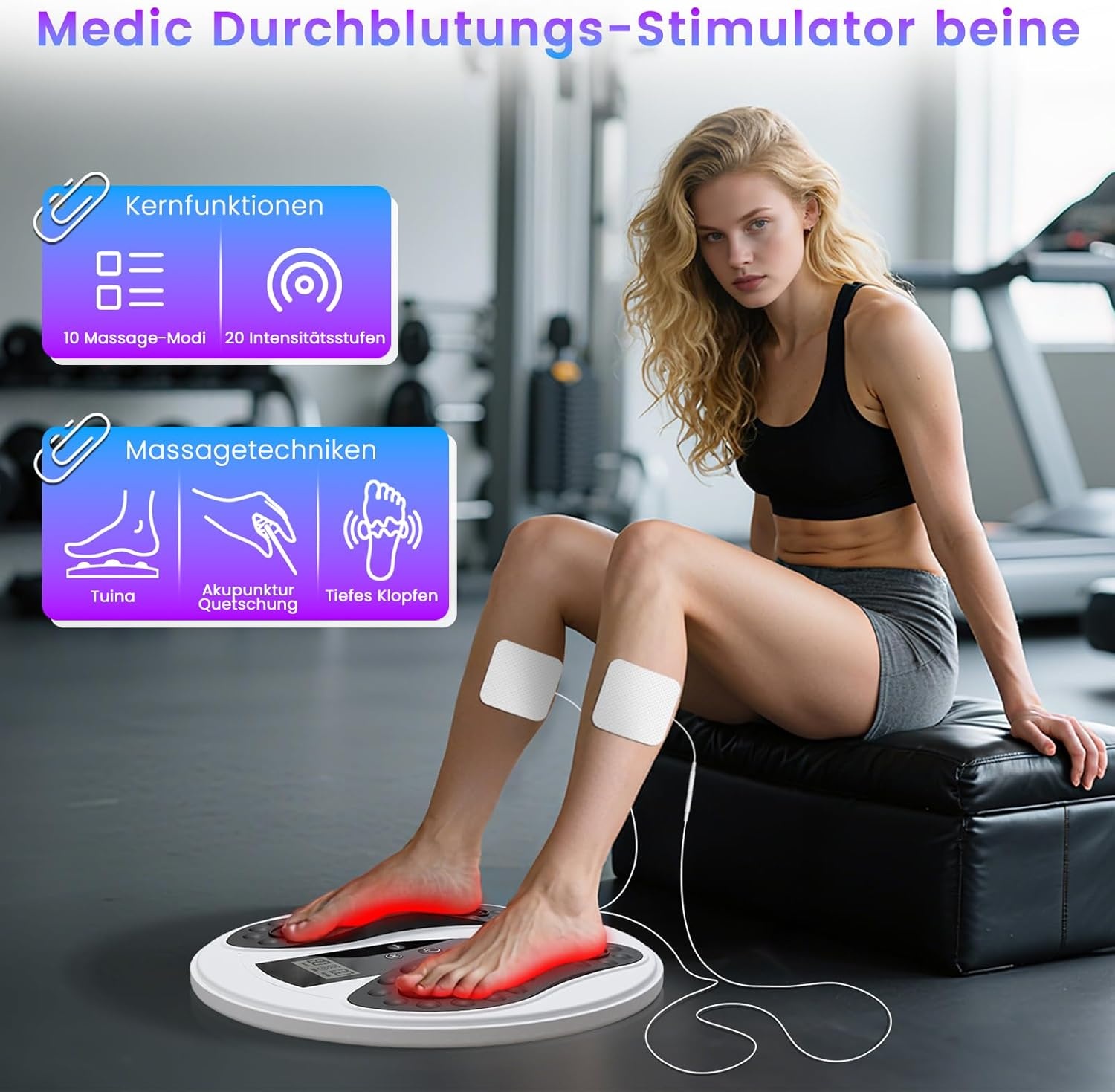 Voet & Been Doorbloedingsstimulator met EMS, TENS, Roodlichttherapie (660+850nm) & 4 Elektrodepads