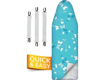 Smart&Gentle Tijdbesparende Strijkplank Hoes – Hitte & Stoom reflecterend - 100% Katoenen bovenlaag ÖKO-Tex getest tegen schadelijke stoffen – 3 klemmen voor perfecte fit – 115x35cm