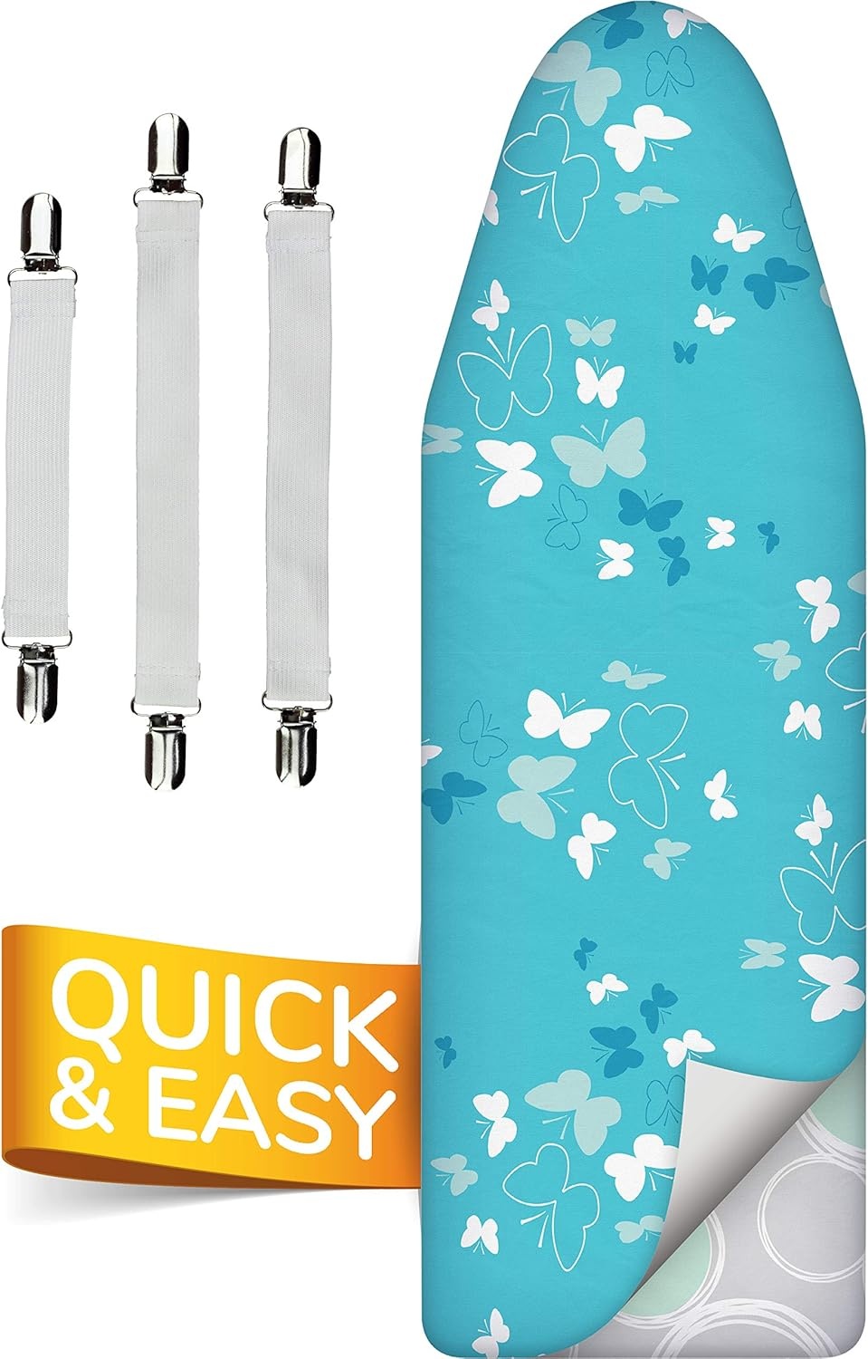 Smart&Gentle Tijdbesparende Strijkplank Hoes – Hitte & Stoom reflecterend - 100% Katoenen bovenlaag ÖKO-Tex getest tegen schadelijke stoffen – 3 klemmen voor perfecte fit – 115x35cm