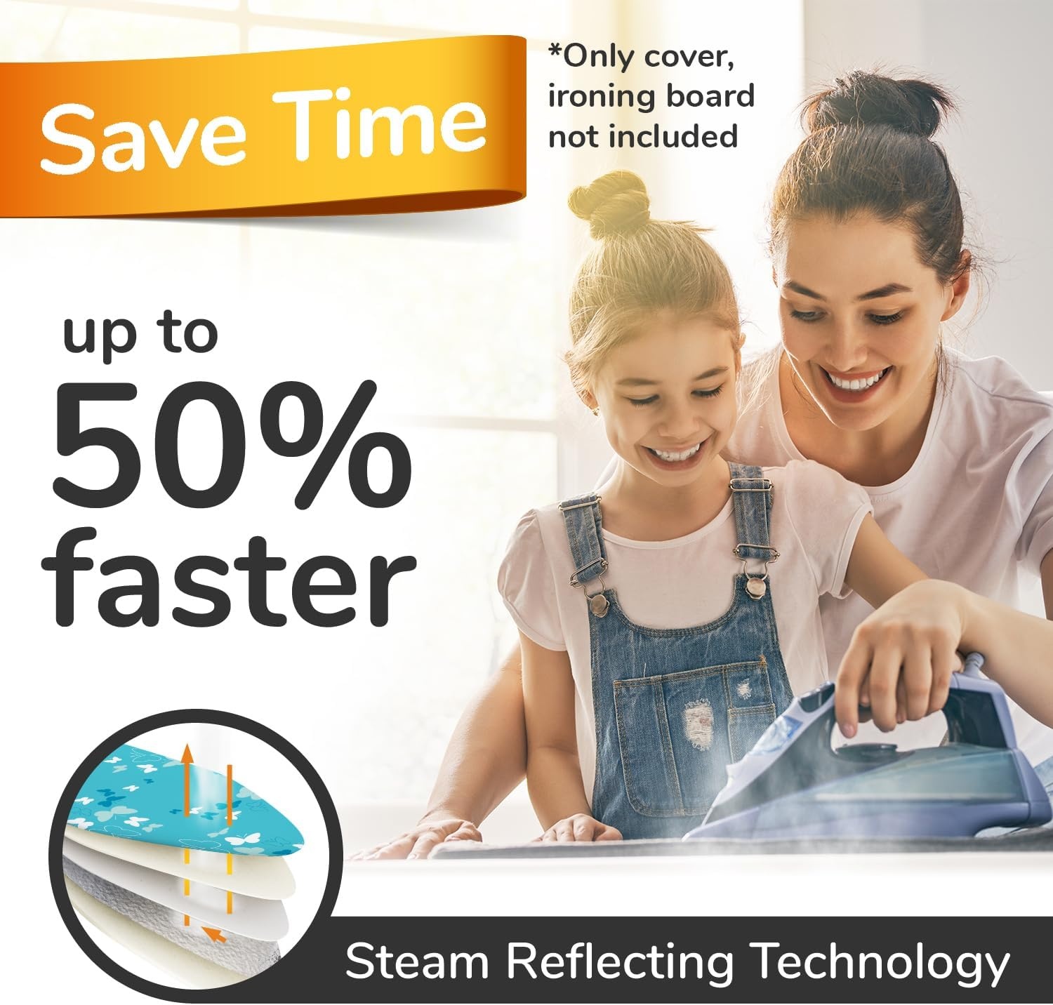 Smart&Gentle Tijdbesparende Strijkplank Hoes – Hitte & Stoom reflecterend - 100% Katoenen bovenlaag ÖKO-Tex getest tegen schadelijke stoffen – 3 klemmen voor perfecte fit – 115x35cm