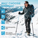 Ninonly Opvouwbare wandelstokken, carbon, Nordic Walking stokken voor dames en heren, lichte telescopische wandelstokken met EVA-handgreep en 3 punten, 150 kg draagkracht voor wandelingen, trekking