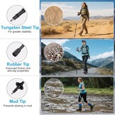 Ninonly Opvouwbare wandelstokken, carbon, Nordic Walking stokken voor dames en heren, lichte telescopische wandelstokken met EVA-handgreep en 3 punten, 150 kg draagkracht voor wandelingen, trekking