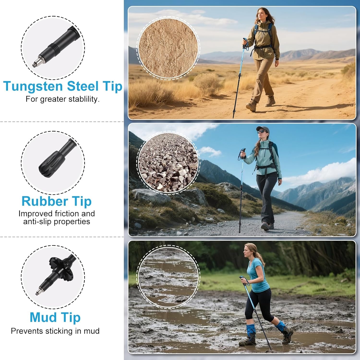 Ninonly Opvouwbare wandelstokken, carbon, Nordic Walking stokken voor dames en heren, lichte telescopische wandelstokken met EVA-handgreep en 3 punten, 150 kg draagkracht voor wandelingen, trekking