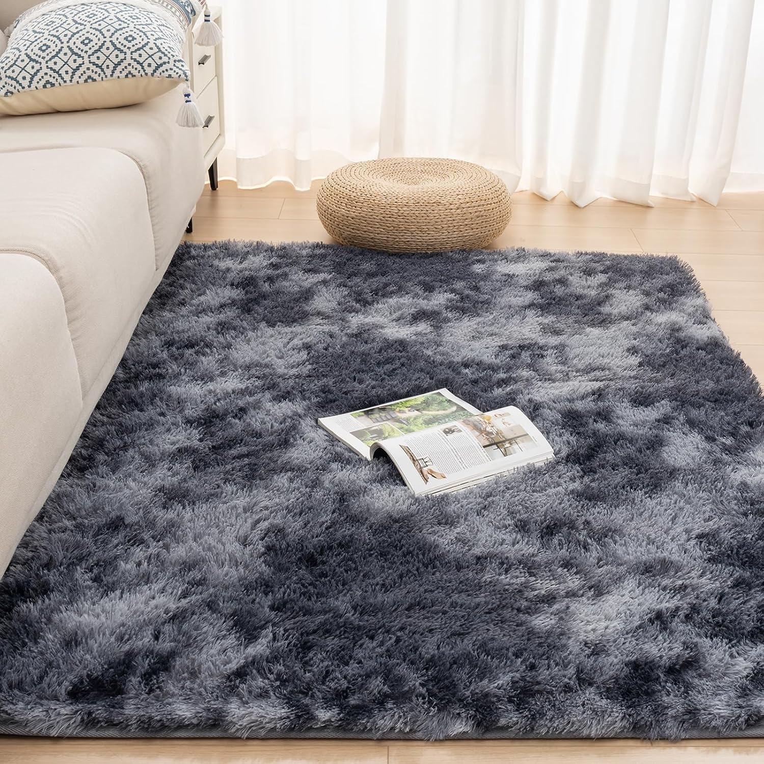 Vamcheer Modern woonkamertapijt, 8 mm, machinewasbaar, lange pool, antislip, tapijt voor woonkamer, kinderen, gymnastiek, 80 x 150 cm, grijs