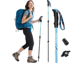 Ninonly Opvouwbare wandelstokken, carbon, Nordic Walking stokken voor dames en heren, lichte telescopische wandelstokken met EVA-handgreep en 3 punten, 150 kg draagkracht voor wandelingen, trekking